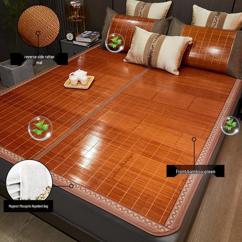 2026 Bamboo Cooling Mat: Free Shipping, Foldable, Double-Sided Straw Mat for Dorms and Singles