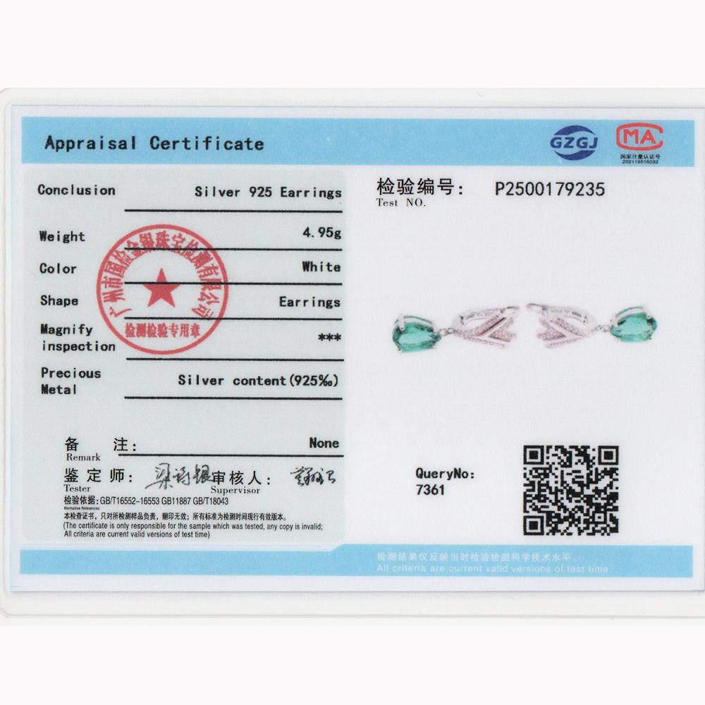 Light Luxury 925 sterling silver dangling earrings created pear 7*10mm emerald Nano jewelry for mom's anniversary gift