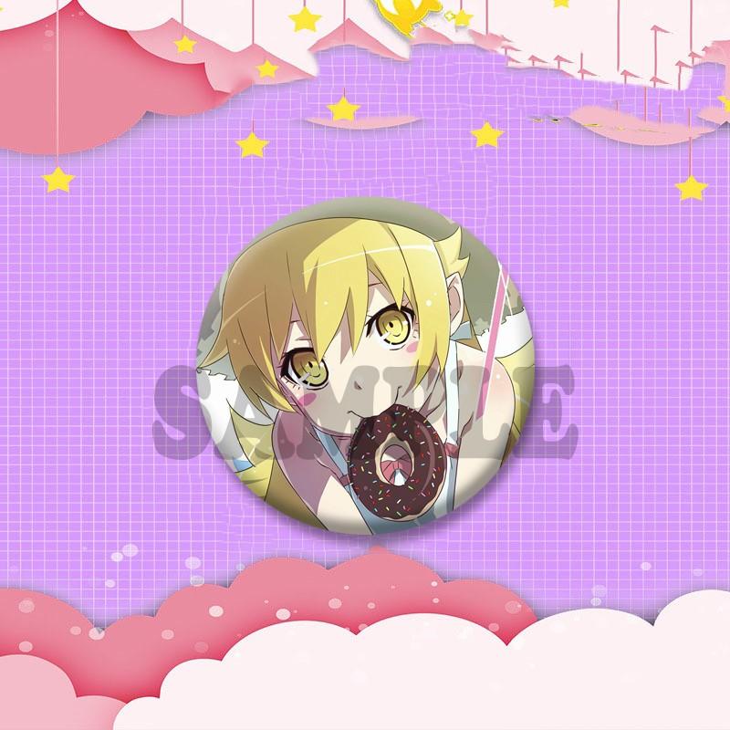 Cartoon Monogatari Series Badge Anime Hitagi Koyomi Araragi Lapel Pins Round Brooches for Bag Clothes Hat Decor Jewelry Gifts