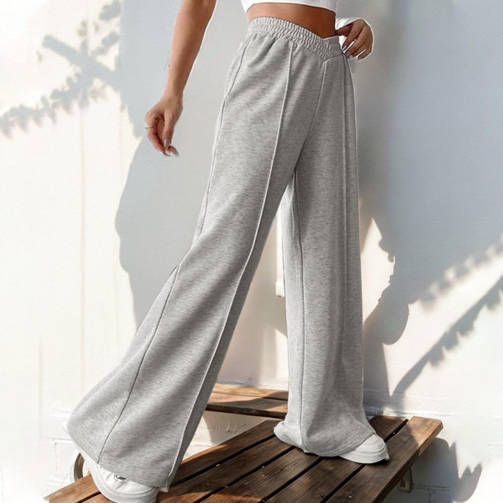 Women's Elastic V High Waist Wide Leg Pants Solid Color Casual Straight Long Trousers