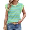 Camiseta holgada de manga corta con cuello redondo y estampado de rayas de primavera y verano para mujer