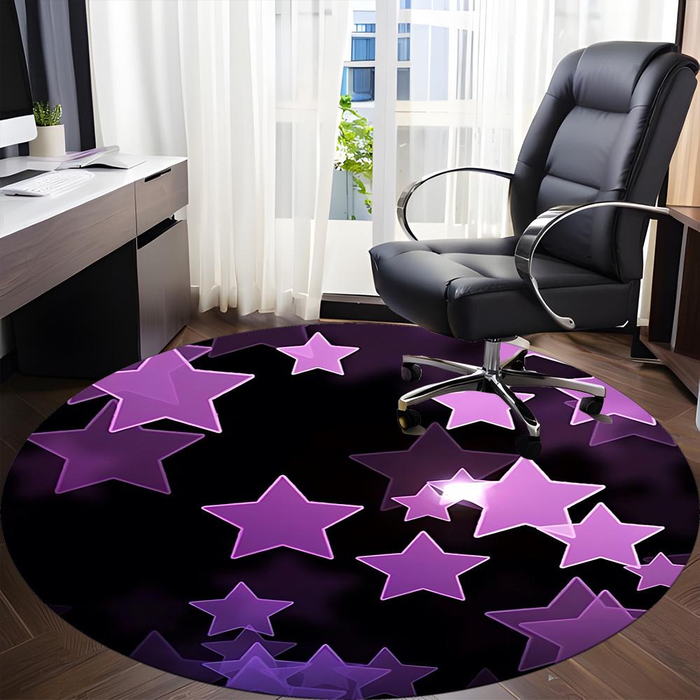 1pc Purple Stars Chair Carpet for Office, Indoor Non Slip Washable Polyester Fiber Carpet,