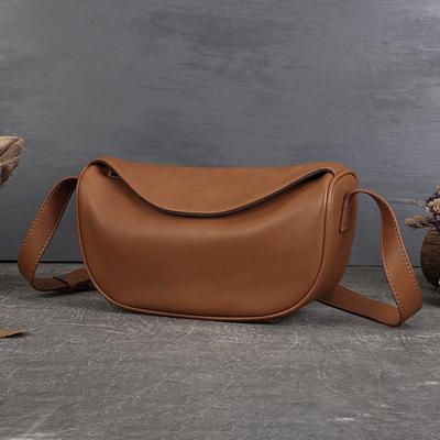 Genuine Leather Women's Bag Top Layer Cowhide Fashion Saddle Bag Solid Color Simple Shoulder Crossbody Bag Handmade Mini Bag