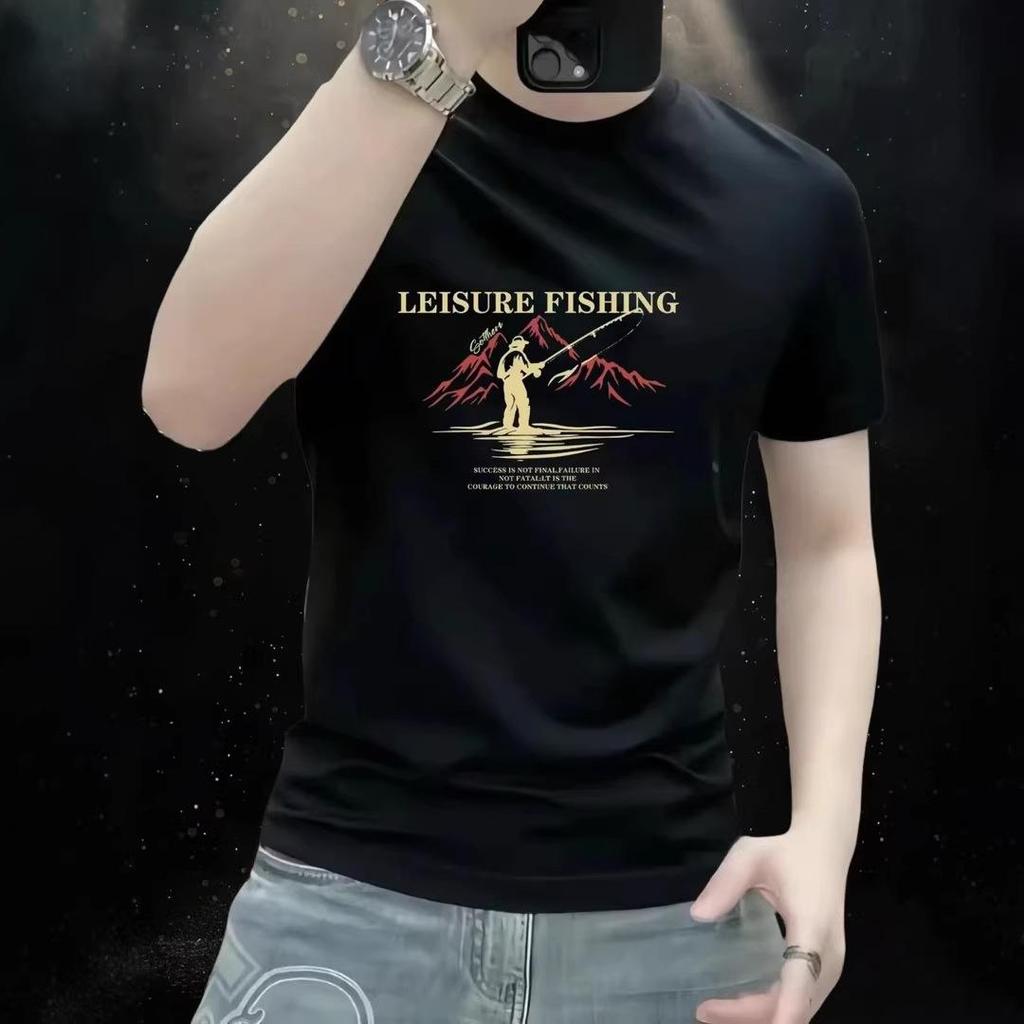 Men's Heavyweight Stretch Short Sleeve Slim Fit Printed T-shirt with High Street Style