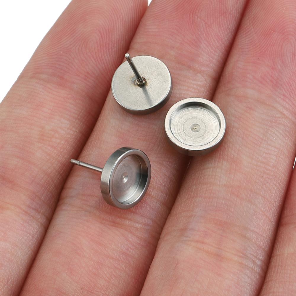 10 pezzi 6/8/10mm Acciaio Inossidabile Orecchini a Perno Vassoio Base per Orecchini Cabochon per Orecchini Gioielli Fai da Te Accessori per Orecchie
