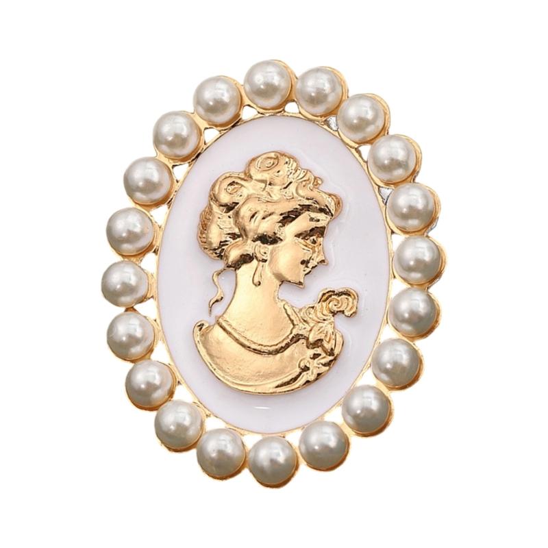 Victorian Style Alloy Cameo Brooch With Crystal Rhinestones Pearls Women Fashion Jewelry Decorative Lapel Accessory