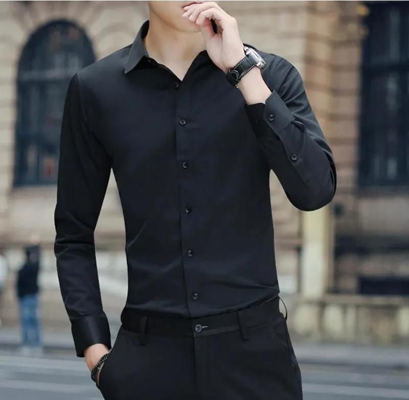 Spring Men's Shirt Long Sleeved Slim Fit Shirt Solid Color Top