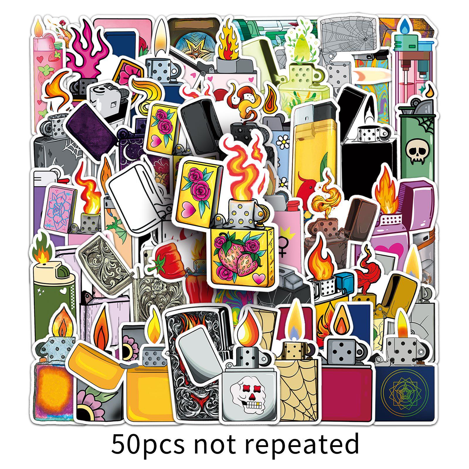 50-Piece Cartoon Lighter Stickers: Trendy, Cool, Waterproof for Notebook Decoration