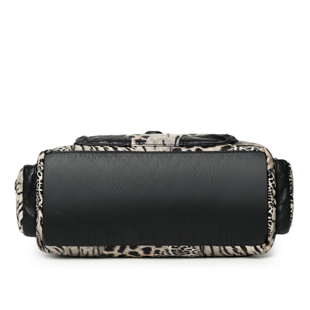 Leopard Print PU Leather Women Handbag Heart Ornament Multi Zipper Pockets Large Capacity Casual Shoulder Crossbody Bag