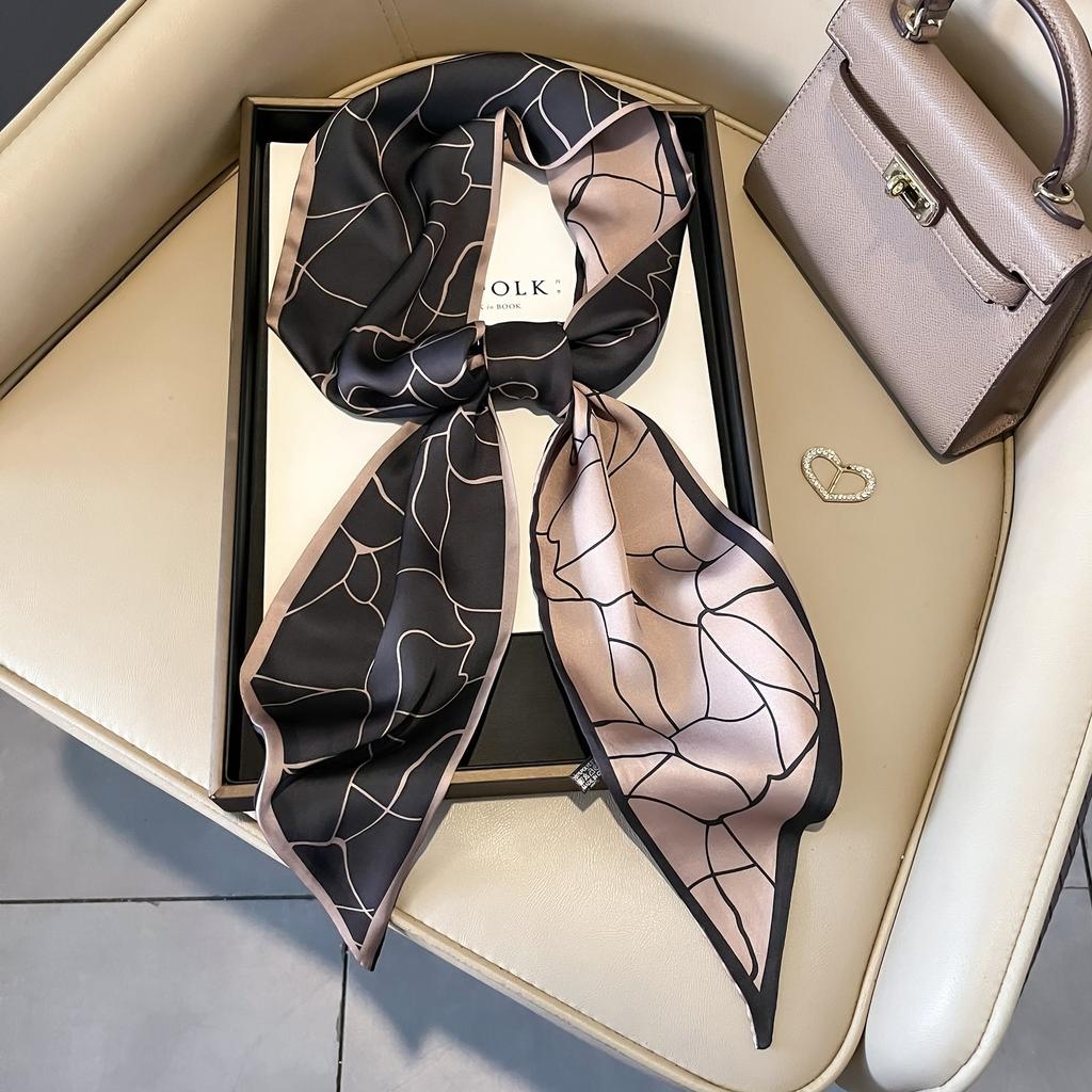 Spring, Autumn and Summer Silk Scarf Small Long Thin Decorative Shirt Bevel Scarf Thin Narrow Neck Protection Fashion Korean Scarf