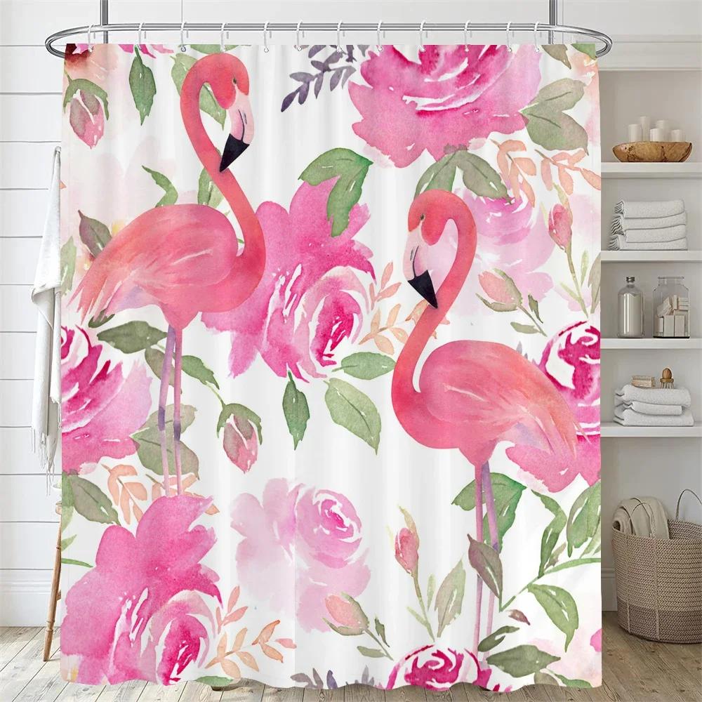 Bathroom Floral Shower Curtain, Retro Flower Farmhouse Flower Plant Butterfly Animal , Bathtub Shower Curtain with Hooks 90x180cm-35x70in