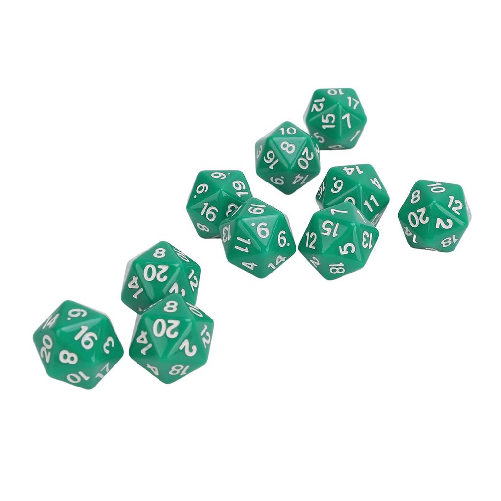 10 Stück Polyedrisches Würfelset Kunststoff Leichtgewicht 20-seitige Würfel für Rollenspiel-Tischspiele Grün