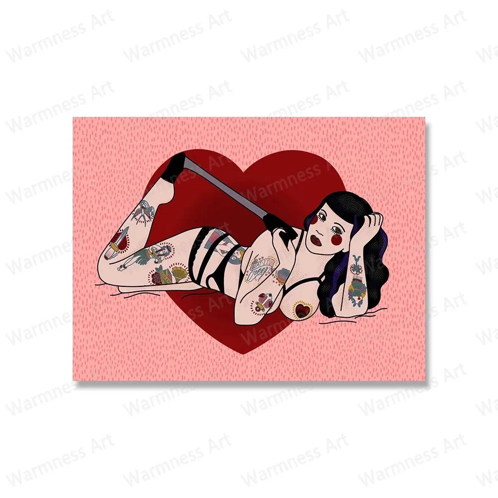 Pink Leopard Cat Sexy Girl Feminism Mermaid Posters And Prints Wall Art Canvas Painting For Living Room Decor