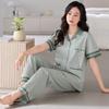 Pajamas women's summer cotton short-sleeved trousers thin summer 1011 new large-size summer cardigan loungewear