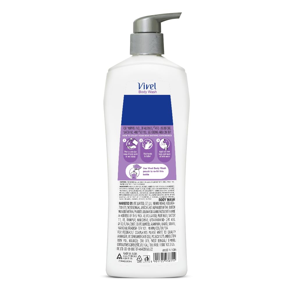 Vivel Lavender & Almond Oil Fragrant Body Wash 500 Ml Pump Bottle Moisturizing Shower Gel For Soft Smooth Skin Effective Cleansing For Women And Men
