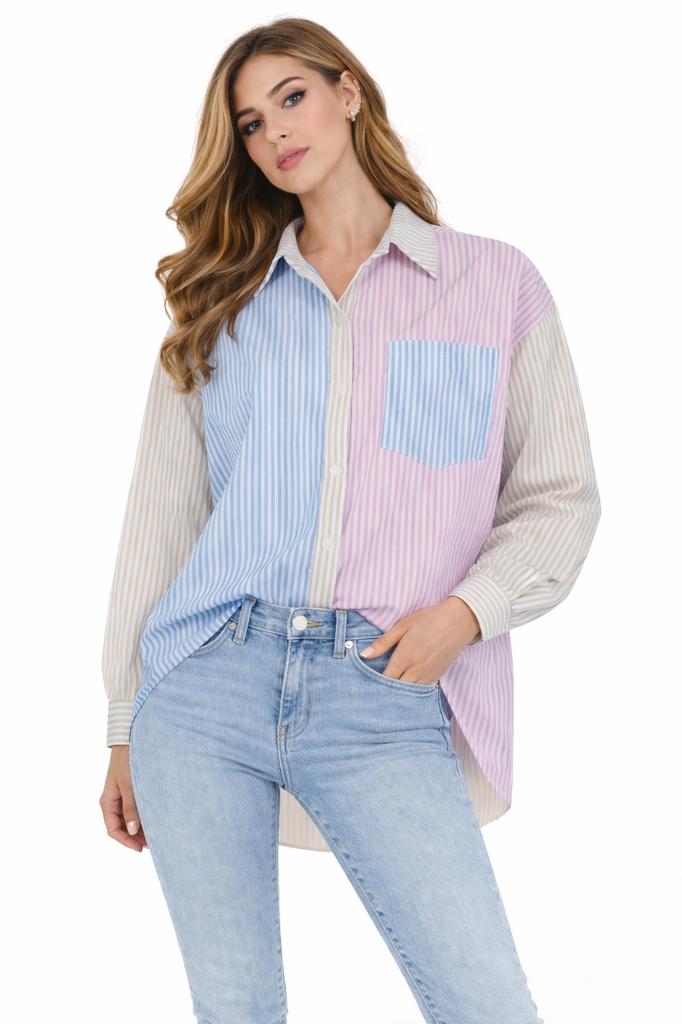 Fashion - Women' Striped Shirt - Id8900 Brown One Size