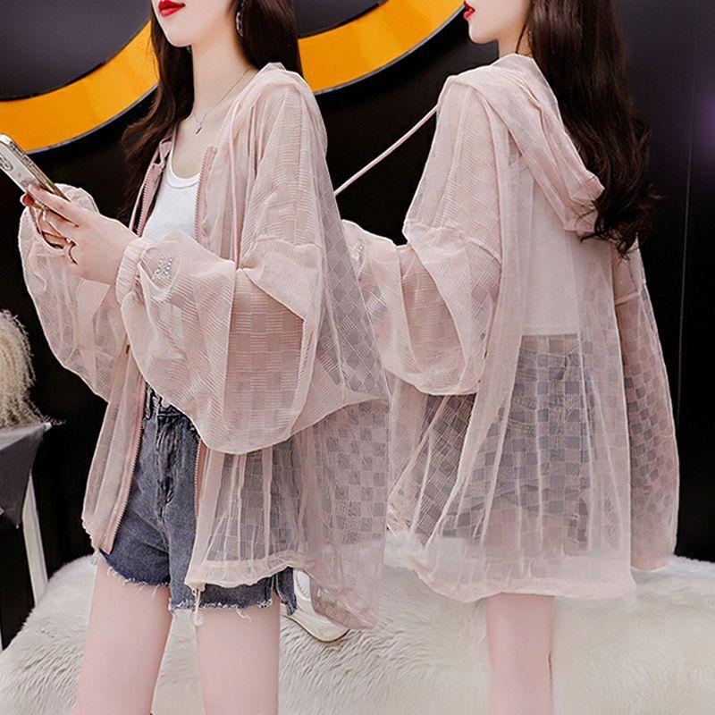 2025 Sommer Atmungsaktive Sonnenschutzjacke Damen Sonnenschutzkleidung Modisches Design Netzstoff Damen Patchwork Spitze Kapuzenjacke A77