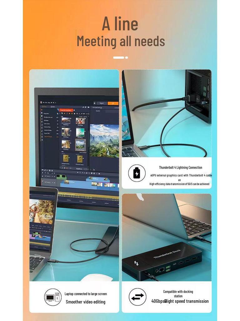 PD240W Multifunctional Thunderbolt 4 Dual USB-C Cable - High-Speed Data Transfer & Fast Charging