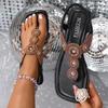 Módní Retro Nízký Podpatek Křišťálové Sandály Dámské Boho Styl Klip na Prsty Elastický Pásek Letní Sandály Žena Čtvercová Špička Bohémské Sandalias Mujer
