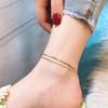 Korean 18K Gold Double-Layer Snake Chain Titanium Anklet - Women's Mori Girl Style