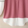 ZANZEA Women Turn Down Collar Long Sleeve Patchwork Casual Blouse