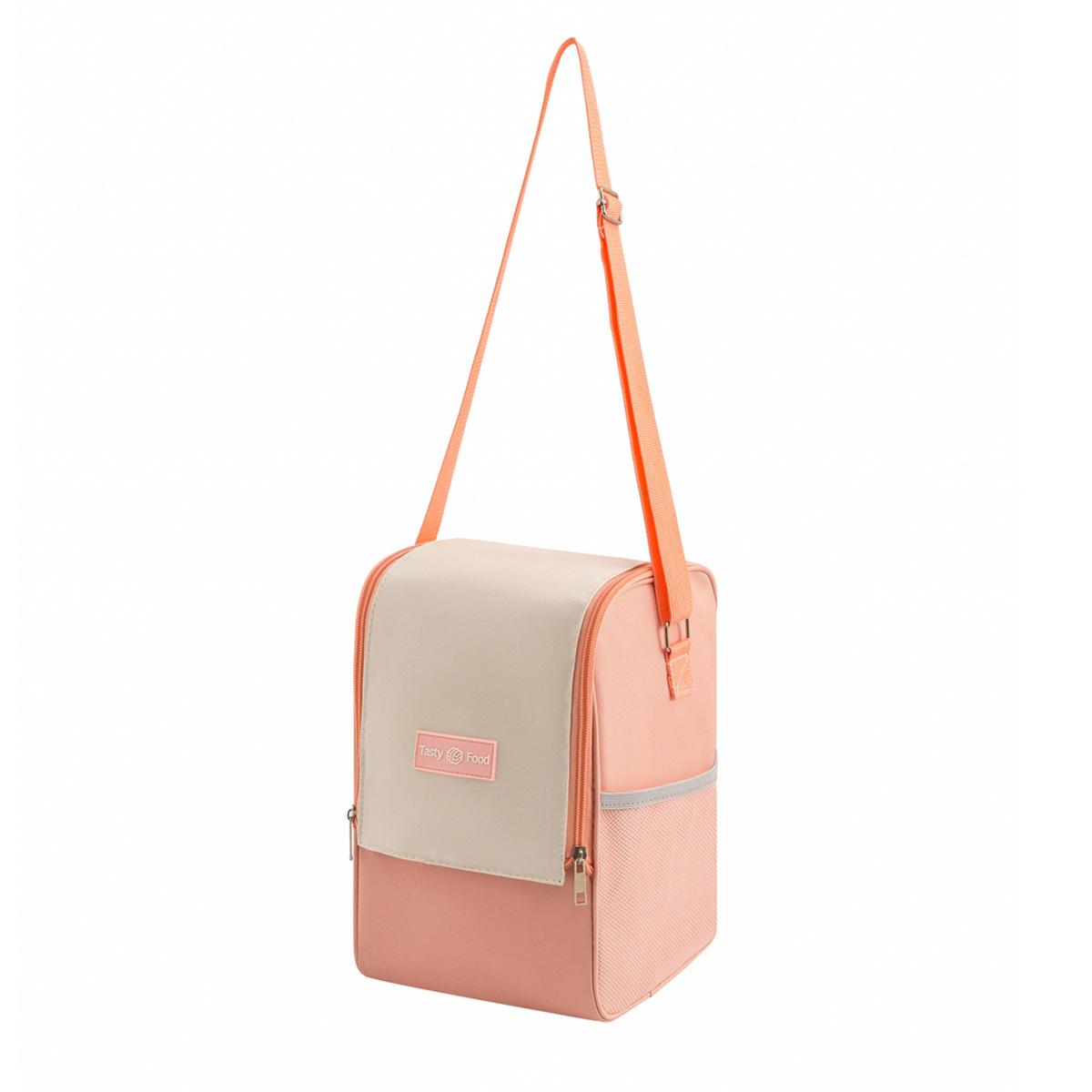 

Double-zip insulated lunch box bag travel picnic Cooler Bento bag Large Capacity Cooler Bag contrast color insulated lunch pouch рожевий