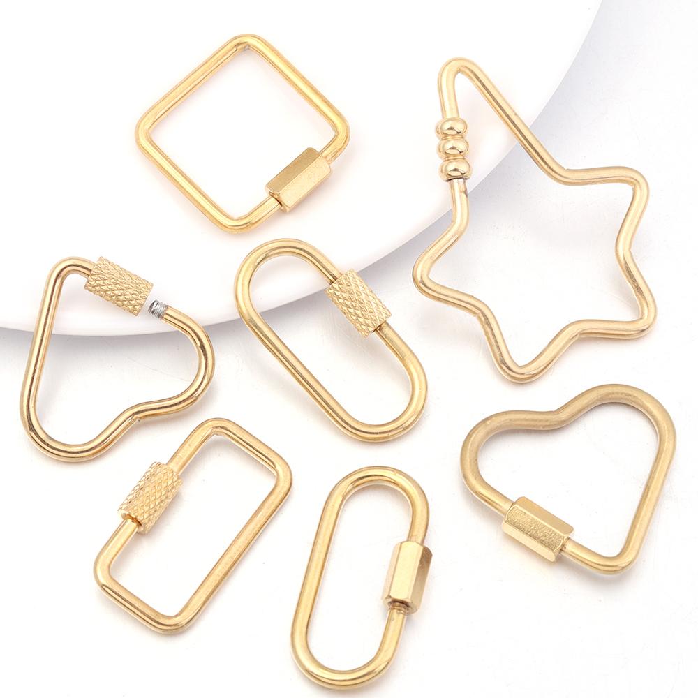 2pcs Stainless Steel Screw Carabiner Lock Connector Heart Oval Fastener Clip Clasps For Jewelry Making DIY Necklace Keychain