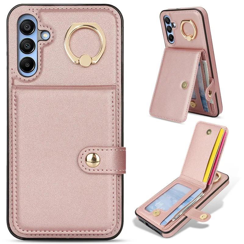 

Ring Leather Wallet Card Phone Case for Samsung Galaxy S25 Edge S24 Ultra S23 Plus S22 FE A16 A55 A35 A15 A54 A14 Note 20 Cover (Samsung S23 Ultra)