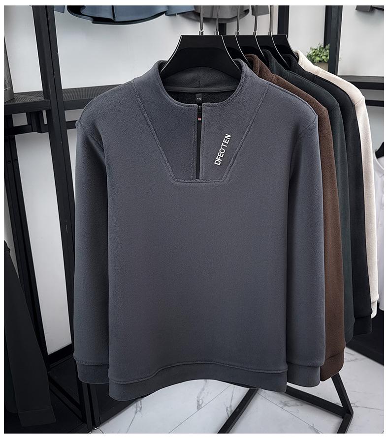Men's Plush Half-Zip Stand Collar Fleece Sweatshirt for Autumn/Winter