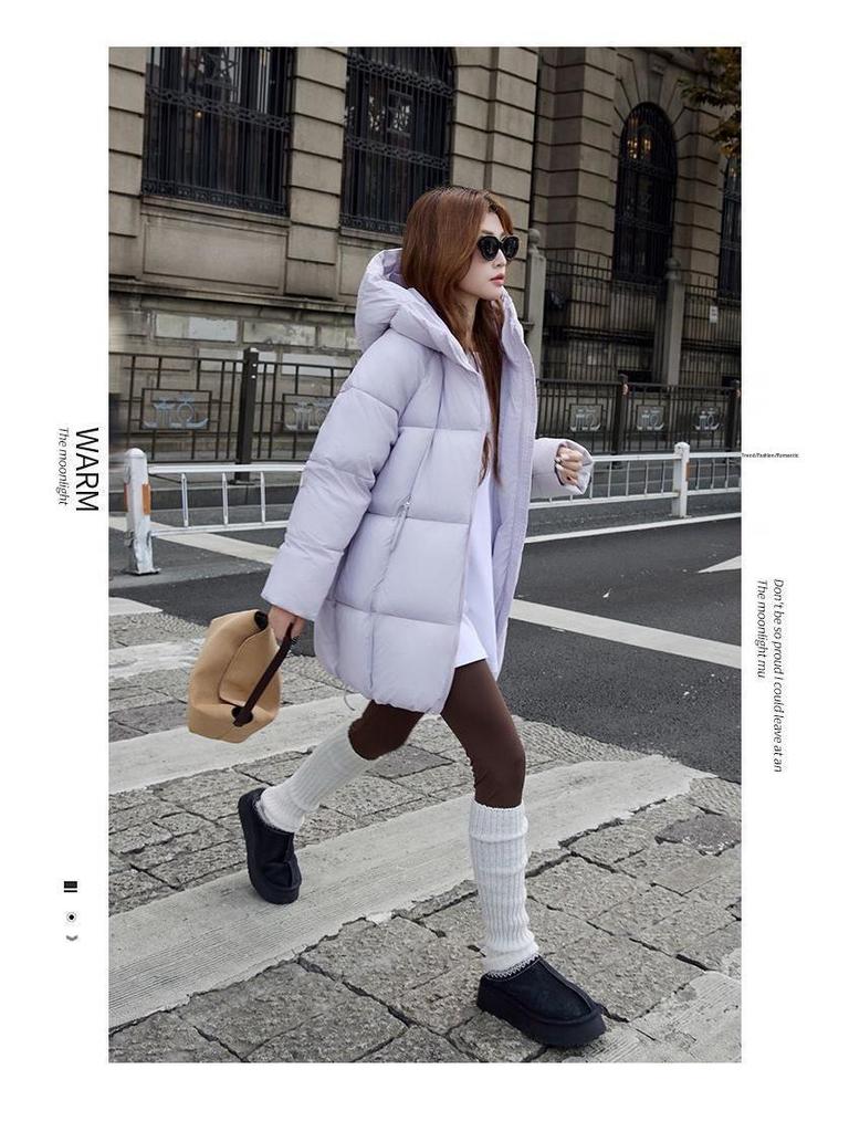 Beibei Cloud Light Luxury Hooded Down Jacket: Petite Mid-Length Puff Coat