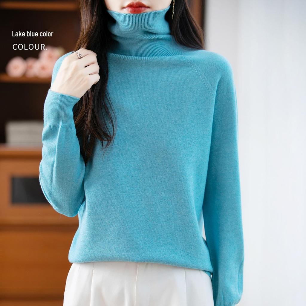 Pullover in pile lavorato a maglia a collo alto a maniche lunghe autunnale per donna
