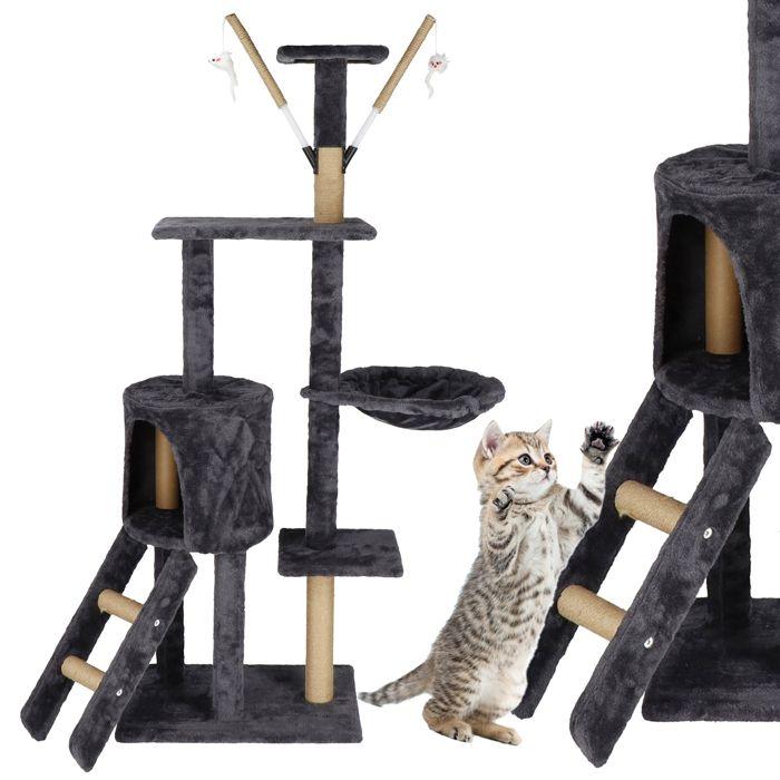 Arbre À Chat - SPRINGOS - 145 Cm - Hamac - 3 Plateformes - Niche Intégrée