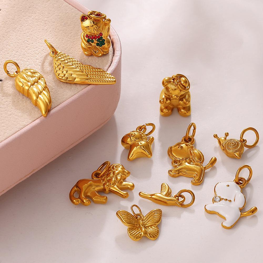 Lucky Cat Cartoon Animal DIY Pendant, 18K Gold Plated Stainless Steel Versatile Charm