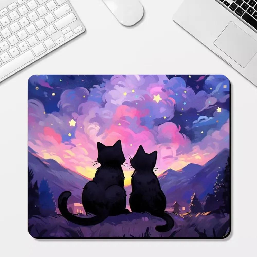 Small Anime Kawaii Black Cat Mouse Pad Cartoon Desk Mat Gaming Keyboard Table Mat Office Decor for PC Mouse Carpet Computer Game