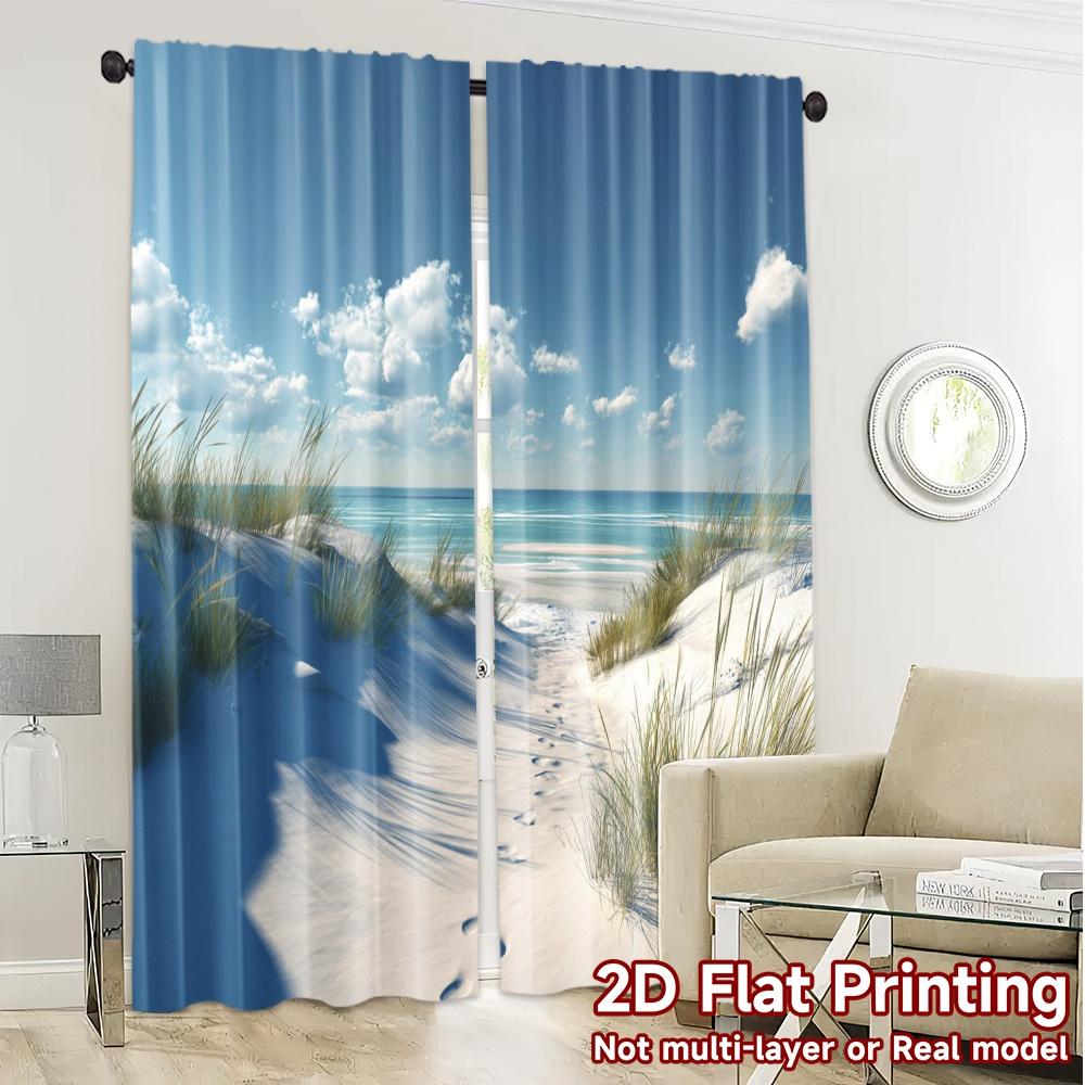 2pcs   2D FLAT PRINTING Curtains (Without Rod) Seaside Serenity Popular Curtains&Window Treatment Machine Washable Fabric
