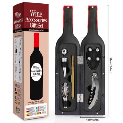 Set de Abrebotellas de Vino Set de 5 Piezas Accesorios para Vino Anillo Anti-Goteo Cortador de Papel de Aluminio Tapón de Botella Forma de Botella de Vino, Regalo de Fiesta Perfecto para Amantes del Vino