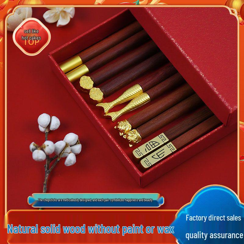 Premium Sandalwood Chopsticks - High-Temp Resistant, Non-Slip, Unpainted & Unwaxed, Mold-Proof, Chinese Style for Home Use