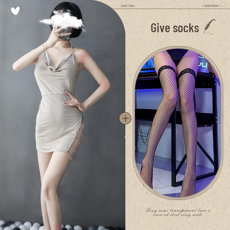 Xiang Night Temptation Lace Lingerie Set: Sexy Backless Camisole Pajamas with Slit - Erotic Homewear Nightdress