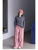 Spring/Summer Retro Smoky Gray Ultra-Thin Stretch Long-Sleeve Round-Neck Knit T-Shirt