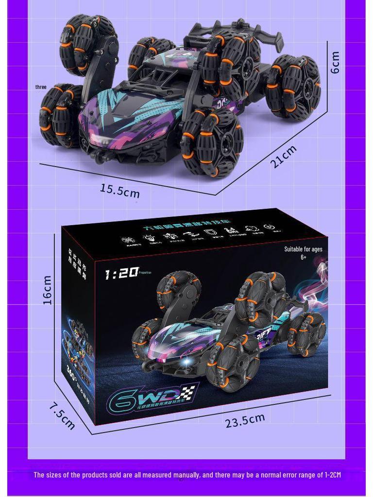 Six-Wheel Alloy Remote Control Off-Road Stunt Car with Gesture Sensing and Spray for Kids