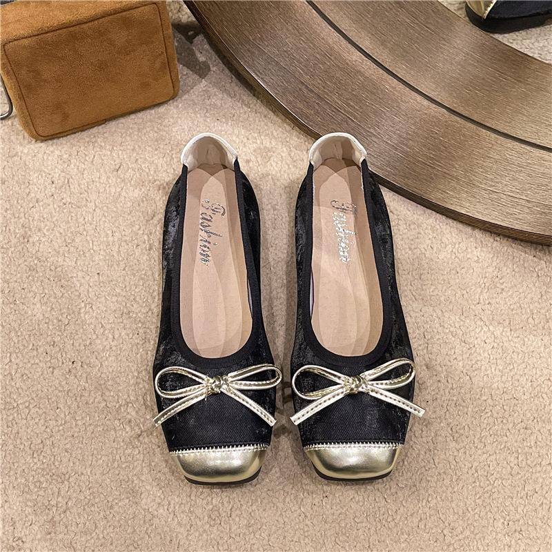 2025 New Color Matching Round Head Retro Bow Single Shoes National Style Light Mouth Soft Sole Ballet Shoes Flat Sole Single Shoes Women
