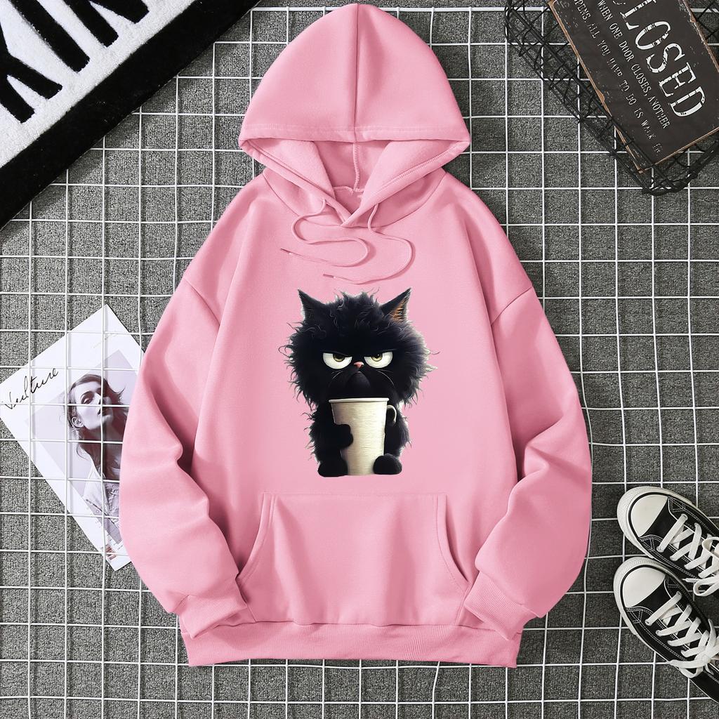 Hot-selling ribbed bottom pendulum sweater European and American animal cat print sweatshirt special couple jumper