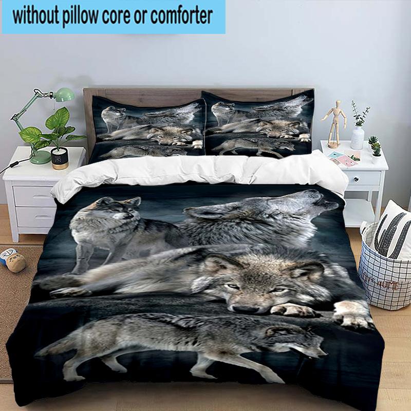 Wolf Pack Majesty 3pcs Bedding,Including 1pc Duvet Cover And 2pcs Pillowcases Perfect for Christmas,Ideal for Bedroom, Dormitory