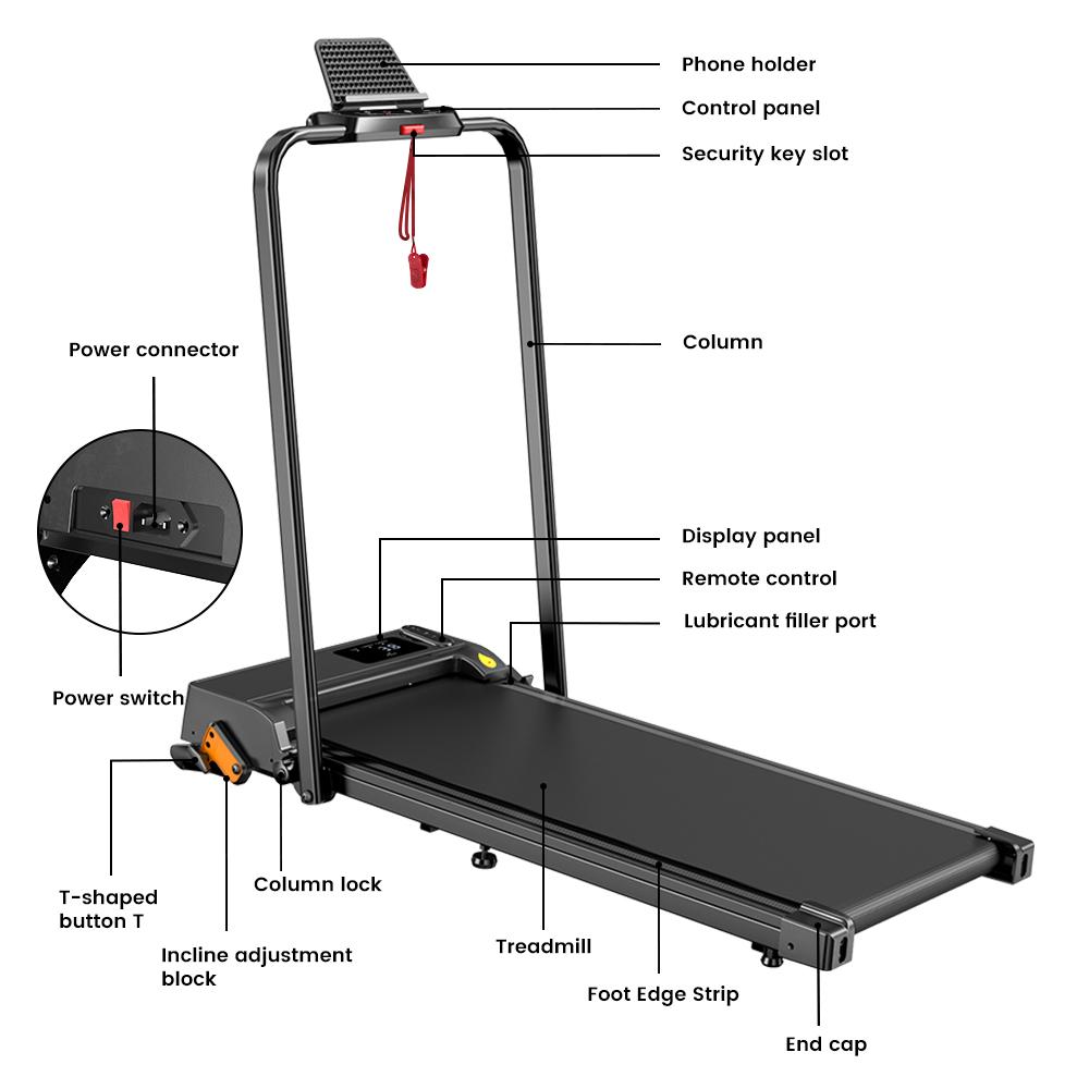 Treadmill iScooter Speed 1-12km/h Lndoor Treadmill With Bluetooth APP LED Display Max Load 120Kg Black FT52