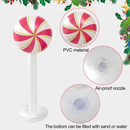 Inflatable Candy Cane Christmas Lollipop Decor 47.2 Inch PVC Outdoor Indoor Party Decoration Festive Photo Prop for Yard Home Store