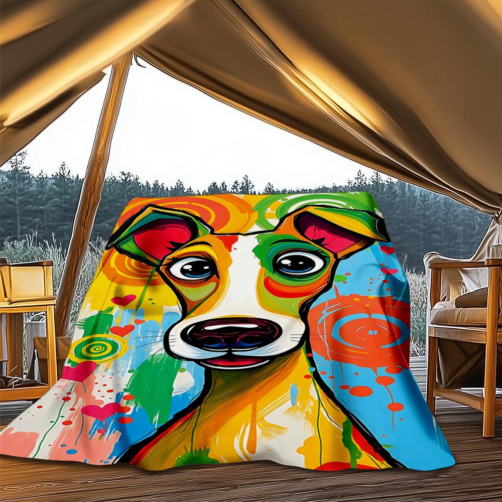 1pc Colorful Dog Art Print Throw Blanket Polyester Fiber, Lightweight Flannel, Soft & Warm, All Season Use for Outdoor, Camping Digital Print