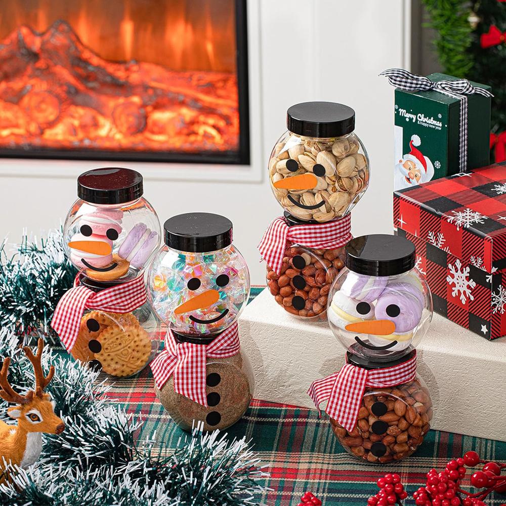 Plastic Candy Jars for Christmas Party Favors Snowman Christmas Candy Jars with Lids Clear Xmas Cookie Jar Container Chocolate