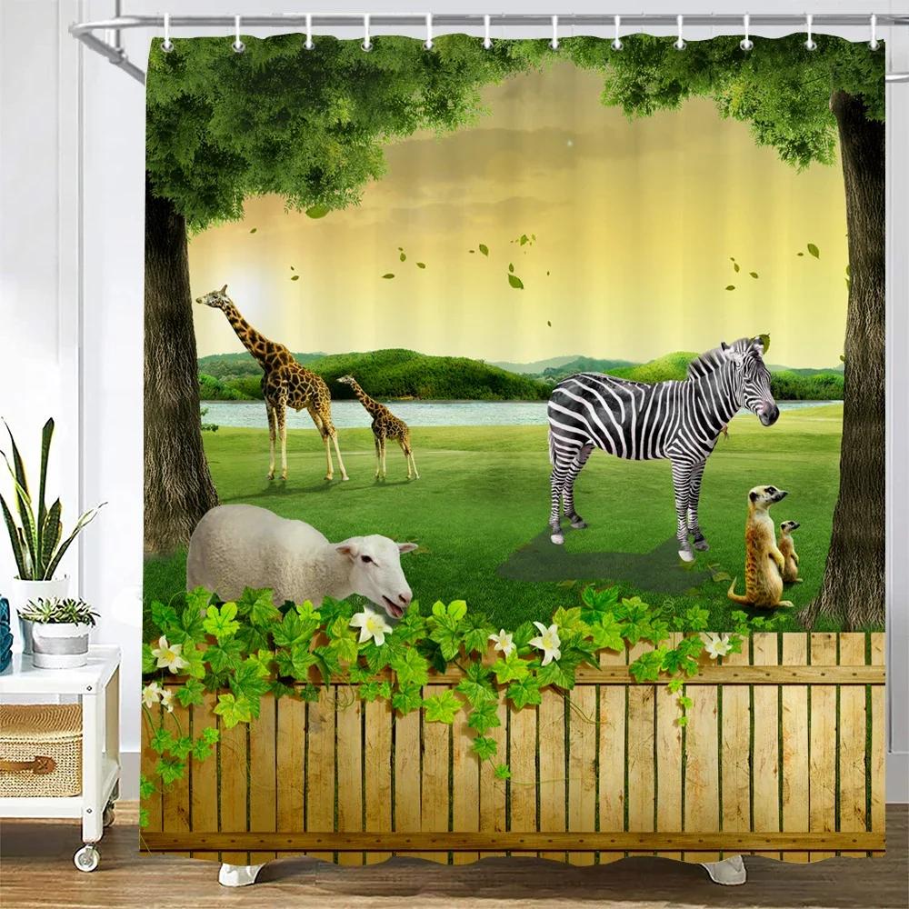 Waterproof Polyester Fabric Shower Curtains Forest Tiger Bear Animal Printing Bathroom Curtains for Home Decoration Curtain