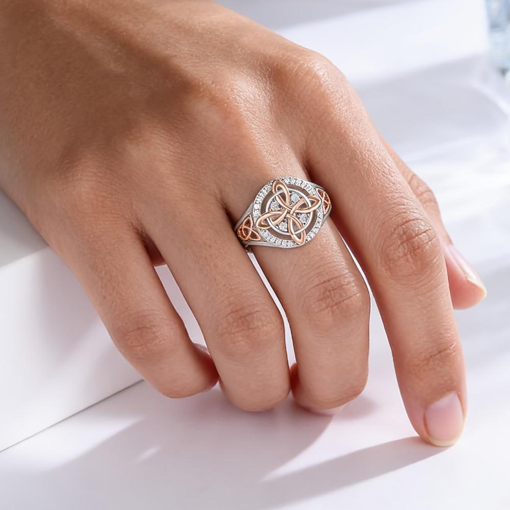 Original Bicolor Witches Knot Rings Silver Plated with Full Zircon Inlay Witchcraft Protection Knot Ring Jewelry Gifts for Women