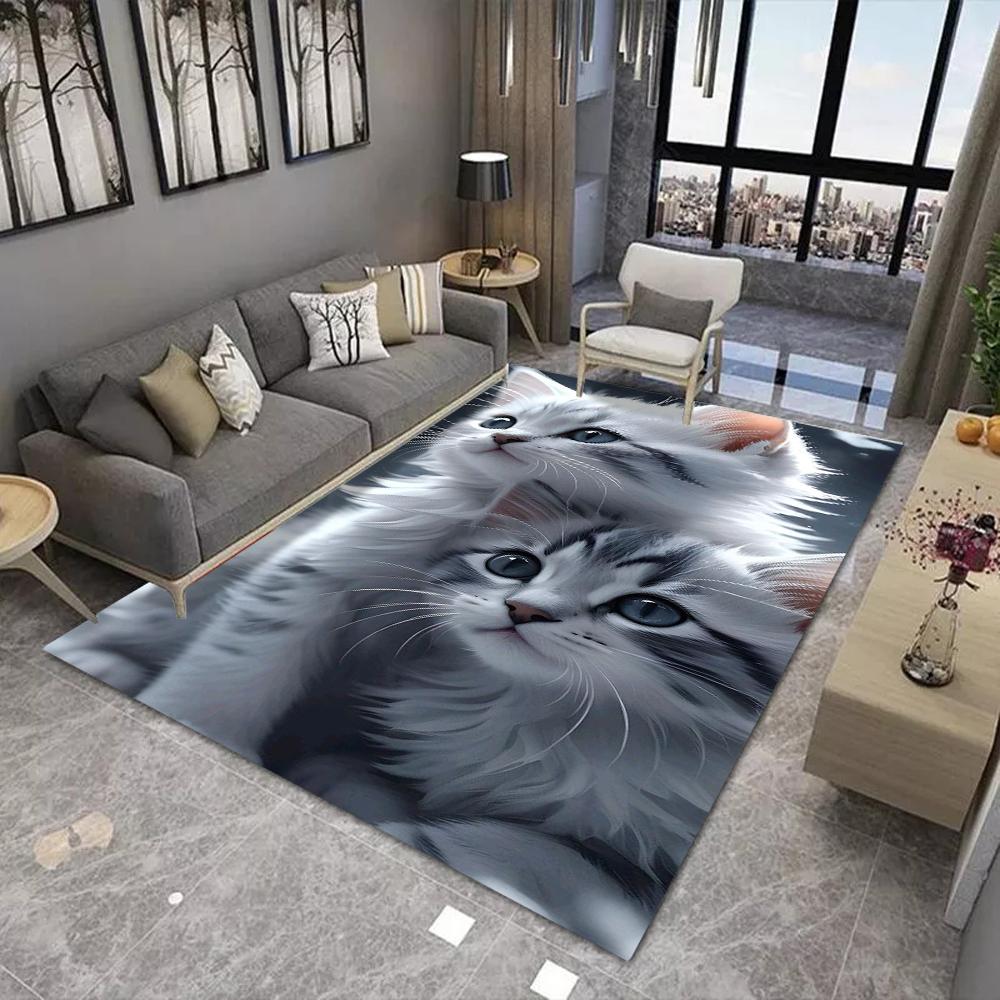 Animal Print Carpet Mat Anti-Slip Rubber Backing Rug Cat Tiger Koi Fish 3D Design for Nature Home Decoration Living Room